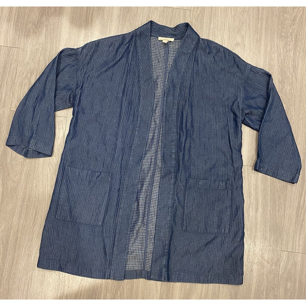 Women's EILEEN FISHER‎ Blue Open Front Cardigan Wrap Size Small S Tencel Pockets